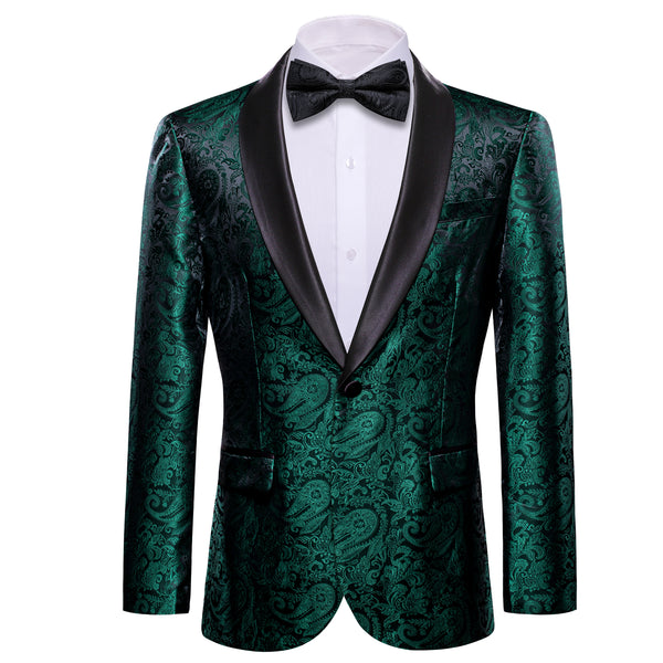Sapphire Pine Green Black Paisley Shawl Collar Men's Suit for Party