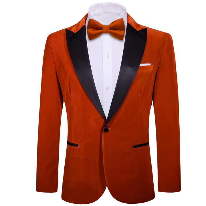 Burnt Orange Solid Silk Peak Collar Suit