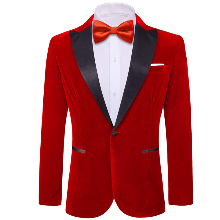 Fire Brick Red Solid Silk Mens Suits Jacket