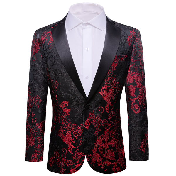Red Black Floral Men's Suit for Party