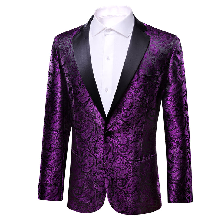 blue purple suit paisley jacquard silk Notched Collar mens suit dress for wedding or business