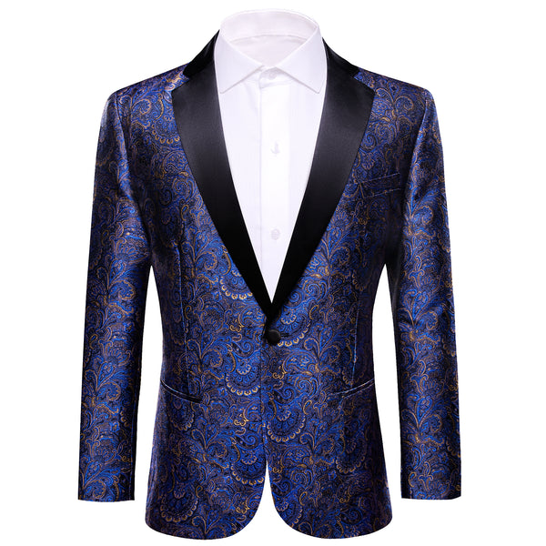 Ties2you Men's Suit Blue Gold Paisley Notched Collar Suit For Party