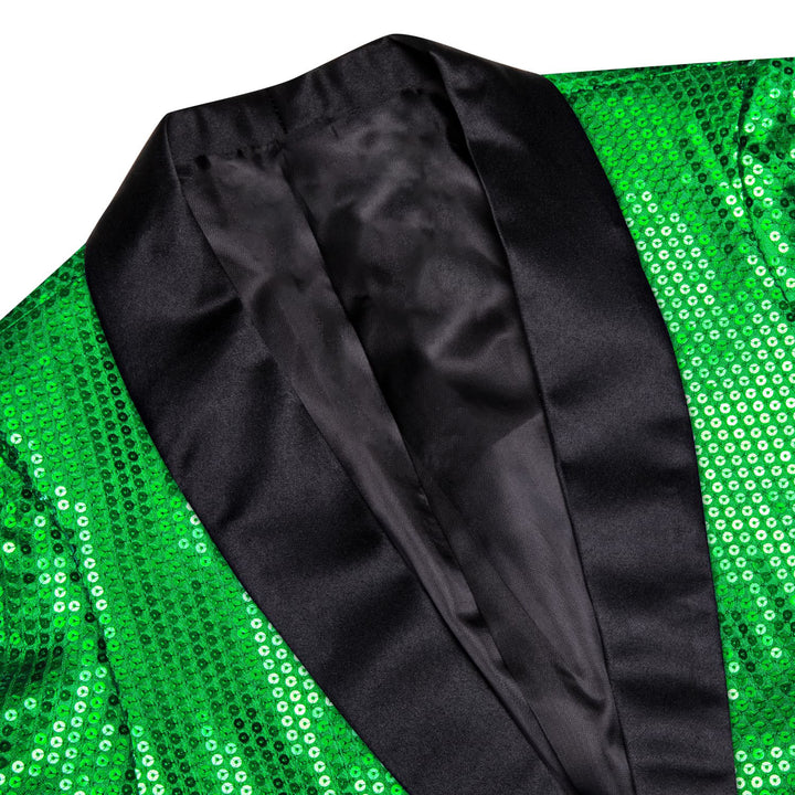Sequin Blazer Emerald Green Solid Shawl Collar Glitter Mens Suit