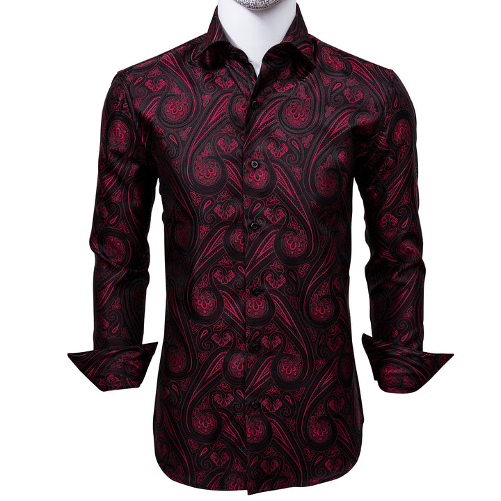  Burgundy Red Paisley Dress stylish button-up shirts for men