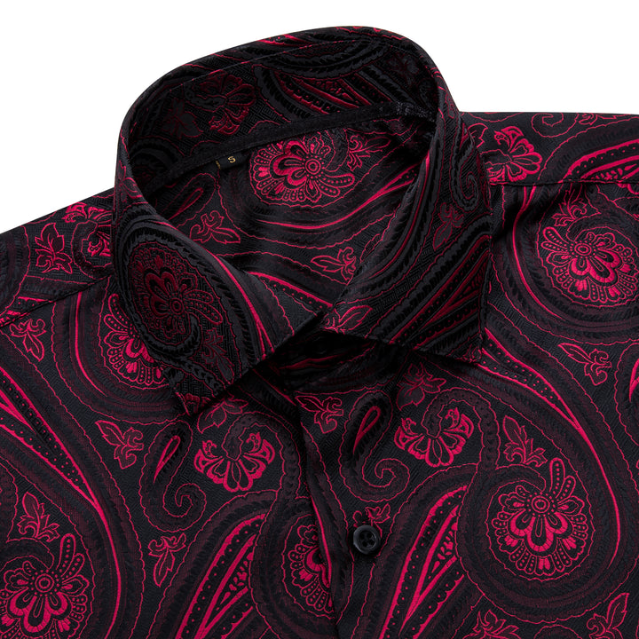 red black floral mens button ups shirt