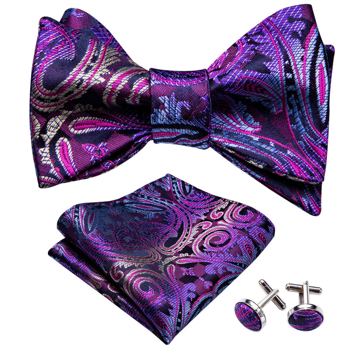 silk Purple yellow paisley mens bow tie set for business