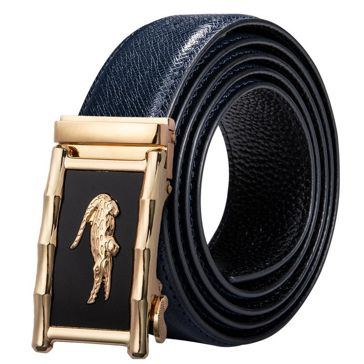 Stylish and simple gold Crocodile metal buckle imitation leather black mens belt adjustable length