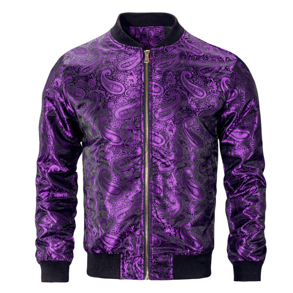 Ties2you Men's Jacket Dark Purple Paisley Zipper Thin Jacket