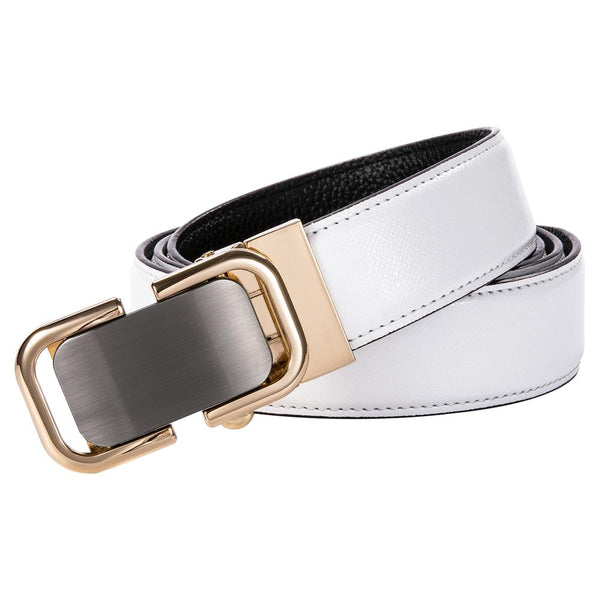Ties2you Men's Belt 110cm-130cm Golden Metal Buckle White Leather Belt