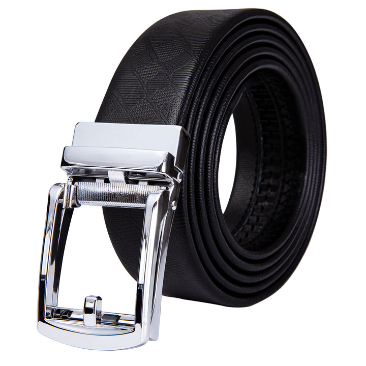 Mens belt silver belt buckle black belt adjustable length