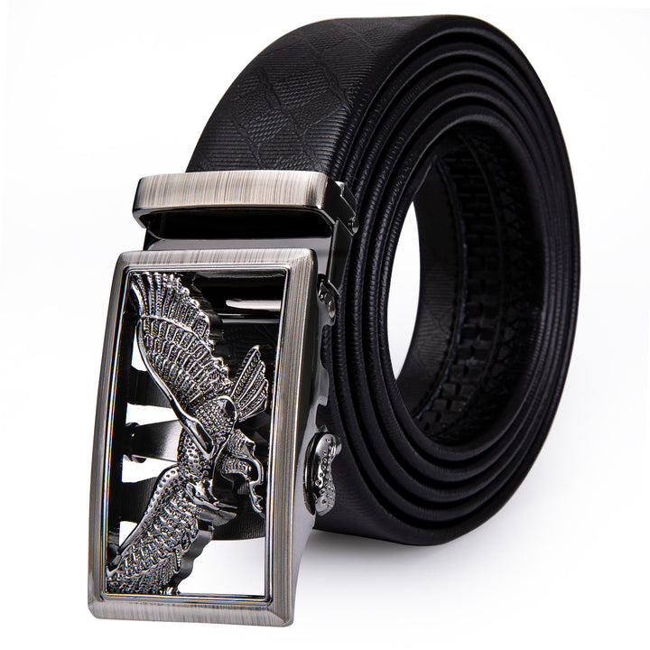Mens belt silver eagle belt buckle black belt adjustable length