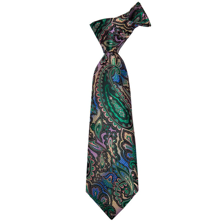 black blue green paisley silk tie for men
