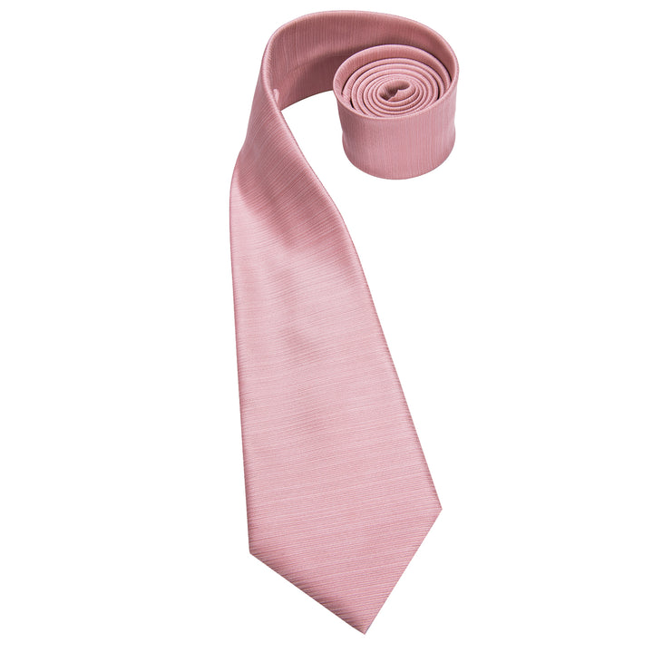 mens silk light pink solid tie handkerchief cufflinks set for mens suit or shirt