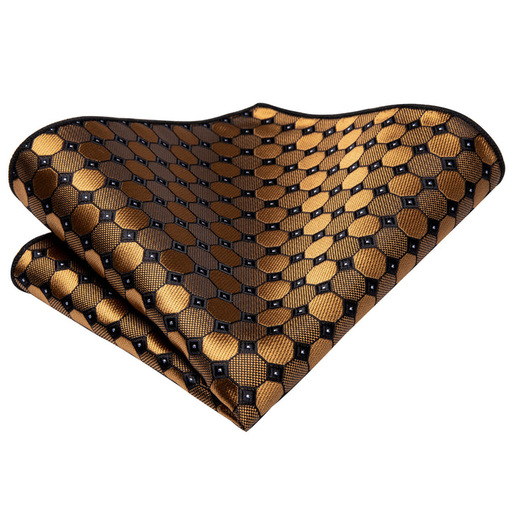 Golden Plaid woven silk knit necktie pocket square