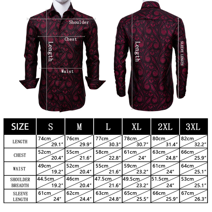 silk mens shirt size chart