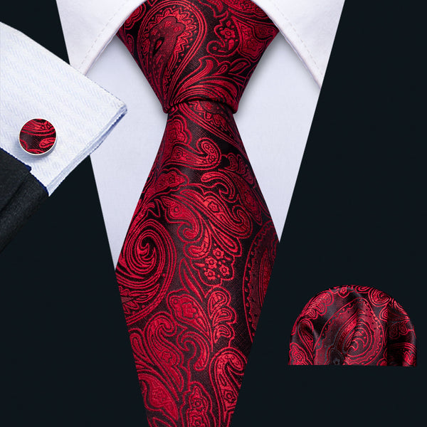 mens silk floral red and black tie