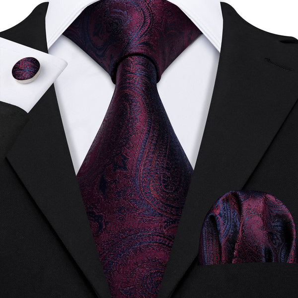 Wedding Necktie mens silk Plum Purple Red paisley ties