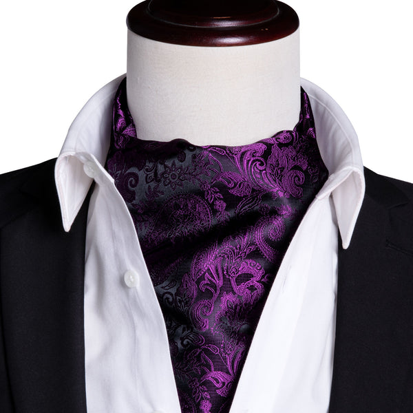 Ties2you Purple Tie Deep Lavender Paisley Print Silk Ascot Cravat Pocket Square Cufflinks Set