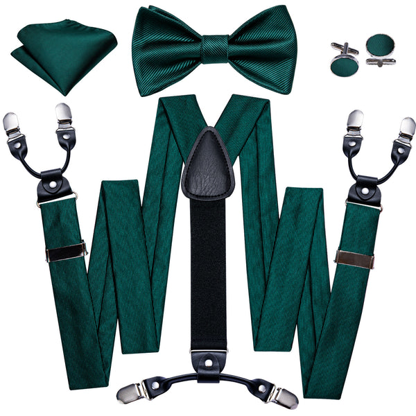 Green Striped Y Back Brace Clip-on Men's Suspender with Bow Tie Set