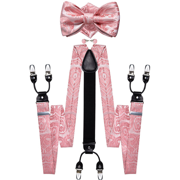 Ties2you Pink Tie Paisley Y Back Brace Clip-On Men's Suspender With Bow Tie Set