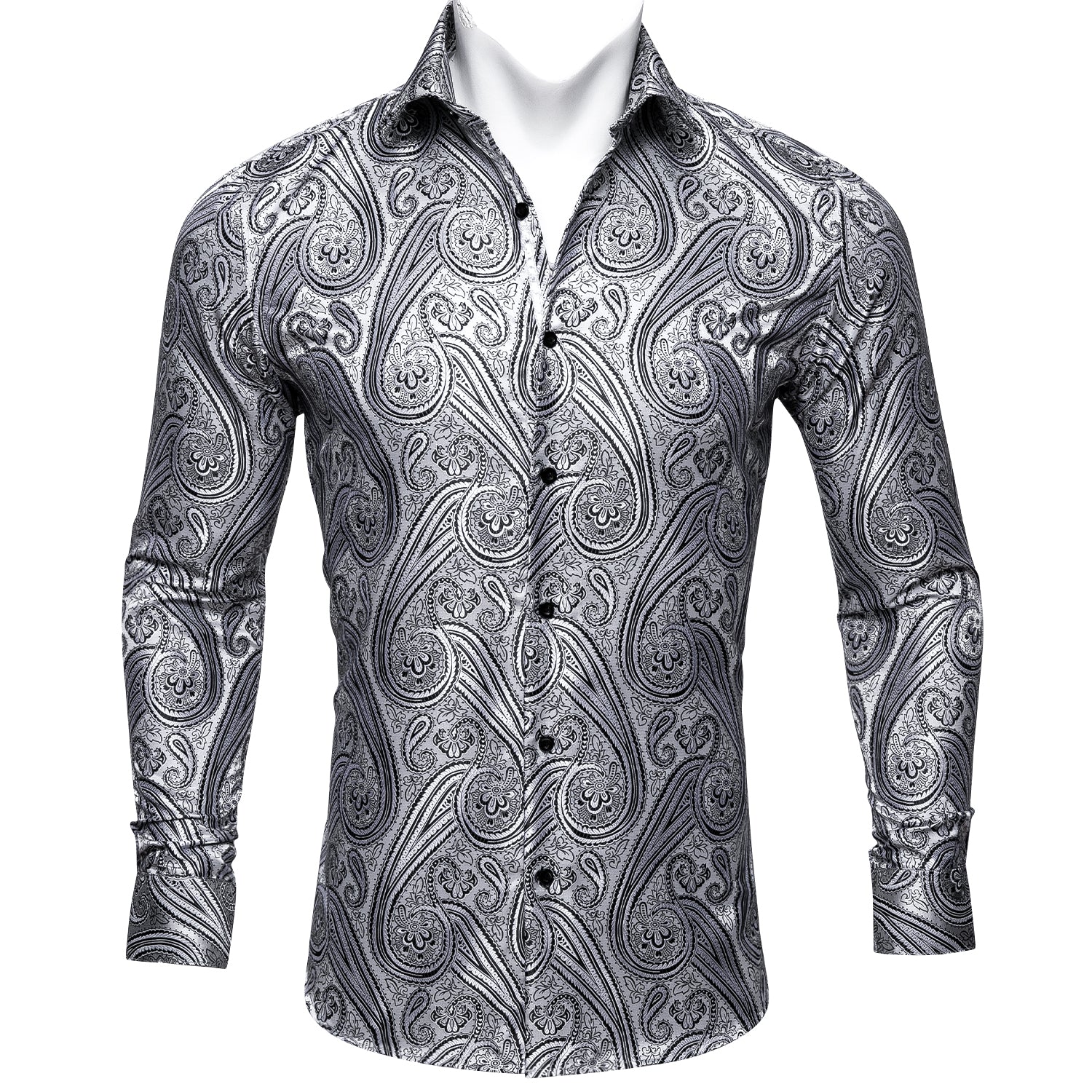 Light Gray Floral Silk Men's Long Sleeve Shirt – ties2you