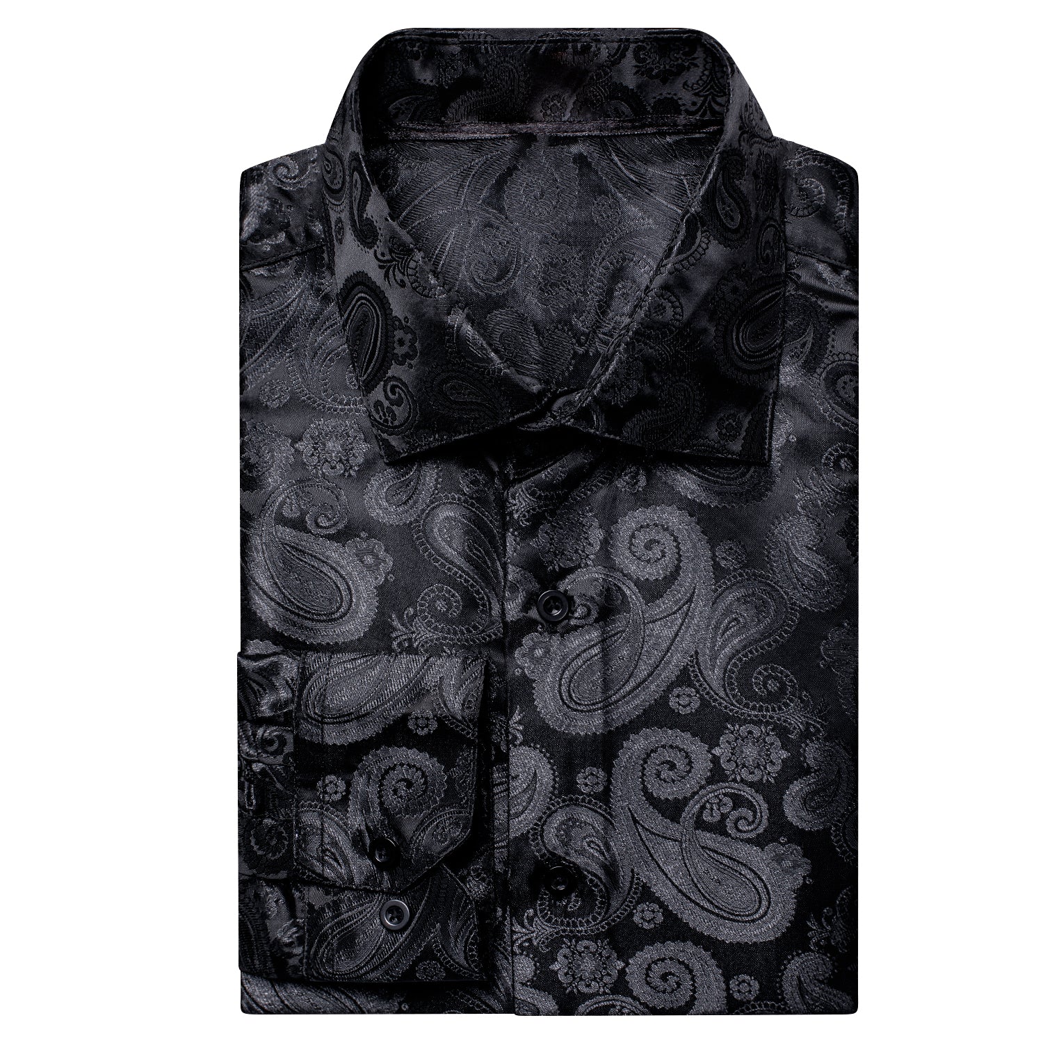 Ties2you Mens Black Dress Shirt Paisley Silk Long Sleeve Button Down Shirt