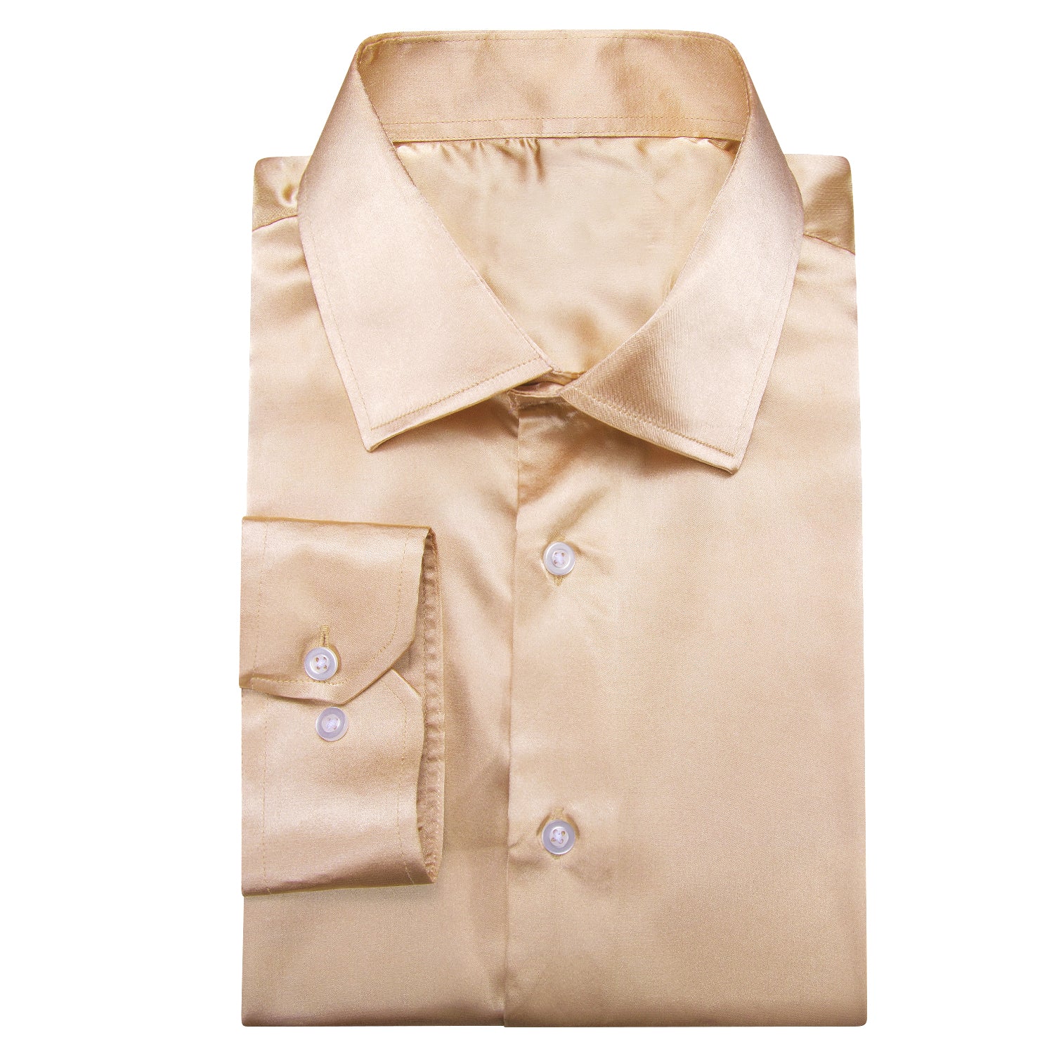 Champagne Solid Satin Men's Long Sleeve Shirt Champagne Solid Satin Men's Long Sleeve Shirt