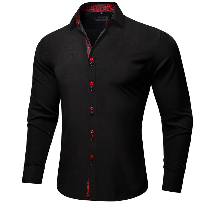 Black Red Paisley Stitching Silk mens dress shirt