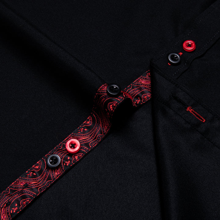 Black Red Paisley Stitching Silk men shirt