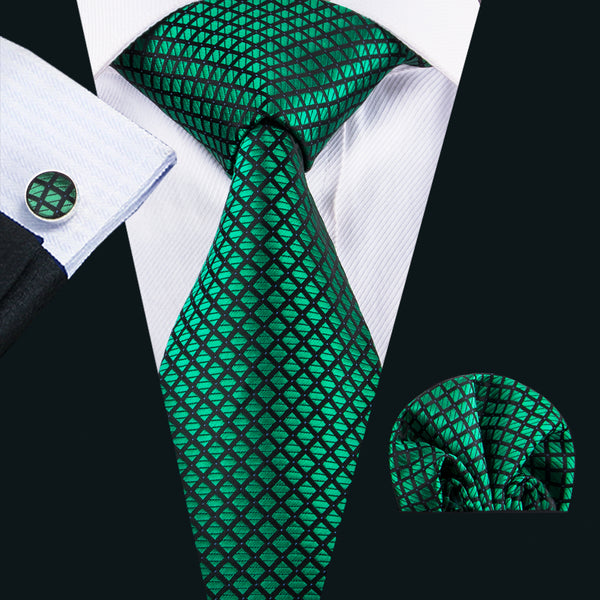 Emerald Green Plaid Silk Tie for Men