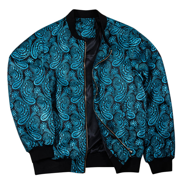 Ties2you Zipper Jacket Teal Blue Paisley Thin Jacket for Mens