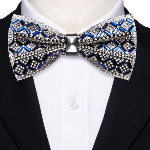 White Rhinestone with Blue Imitated Crystal Bowtie Men's Pre-tied Bowtie for Party