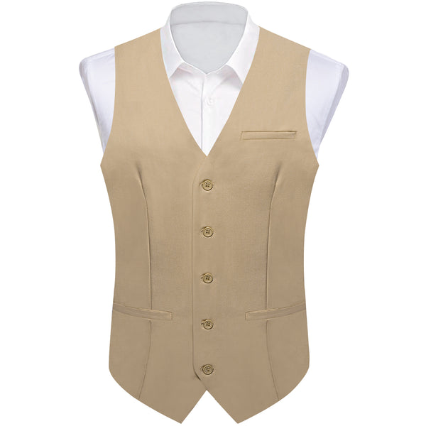 Khaki Yellow Solid Silk Men's Classic Vest
