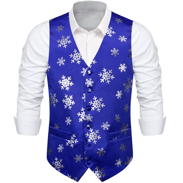 Christmas Blue Snowflake Novelty Splicing Jacquard Men's Vest