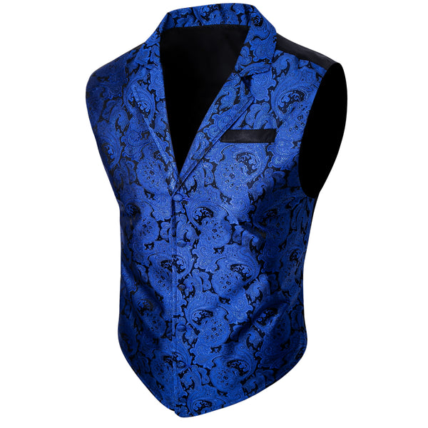 Black Blue Paisley Jacquard Men's Collar Victorian Suit Vest