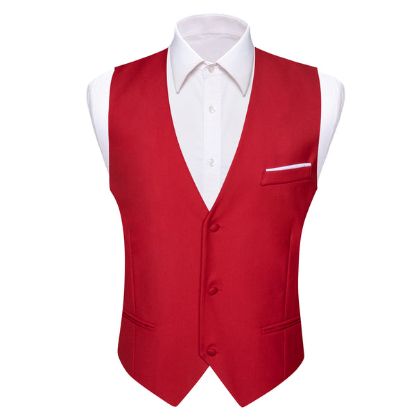 Classic Red Solid Silk Men's V-Neck Business Vest