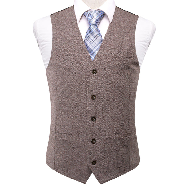 Coffee Brown Solid Wool Splicing Jacquard Men's Vest