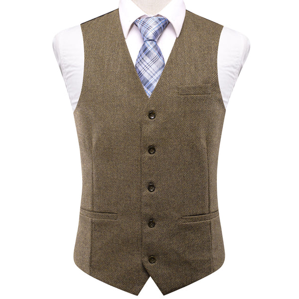 Yellow Brown Solid Wool Splicing Jacquard Men's Vest