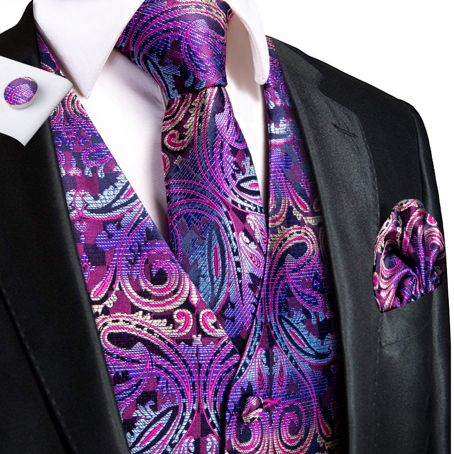 Ties2you Paisley Vest Mens Purple Jacquard Silk Men's Vest Tie Set