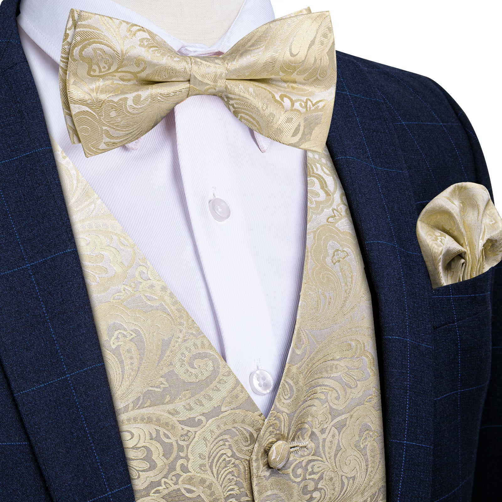 Silver Champagne Paisley – Handkerchief Tie Silk Vest ties2you Jacquard Bow Men\'s