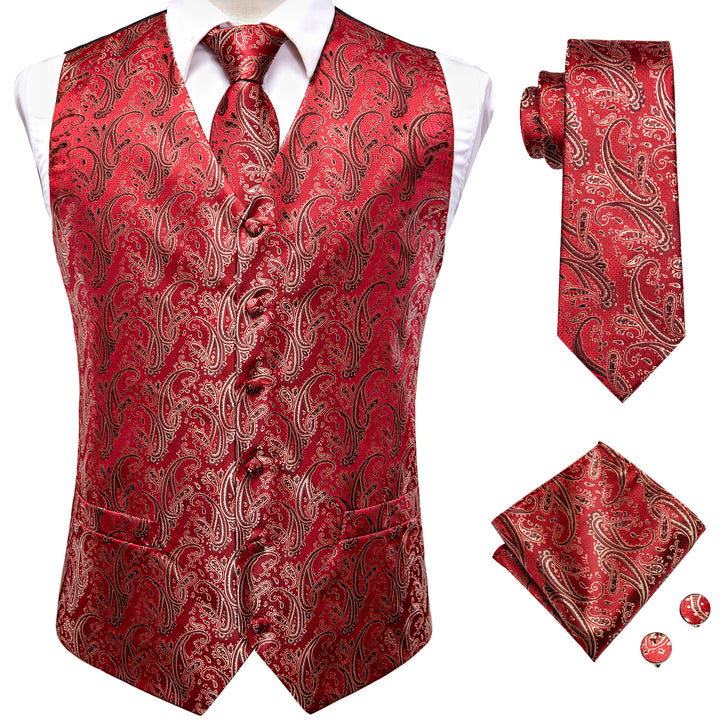 Red Paisley silk casual vests for men