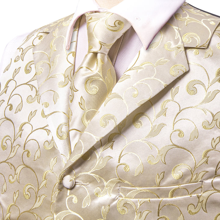 Champagne Floral Jacquard Silk Men's Vest