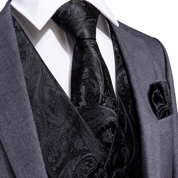 black paisley silk men's vests tie set with grey suit