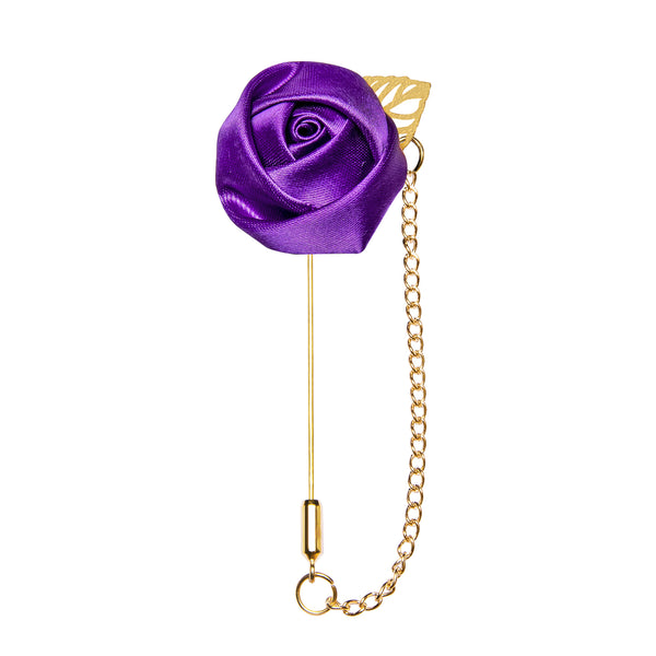 Dark Purple with Chain Rose Floral Men's Accessories Lapel Pin