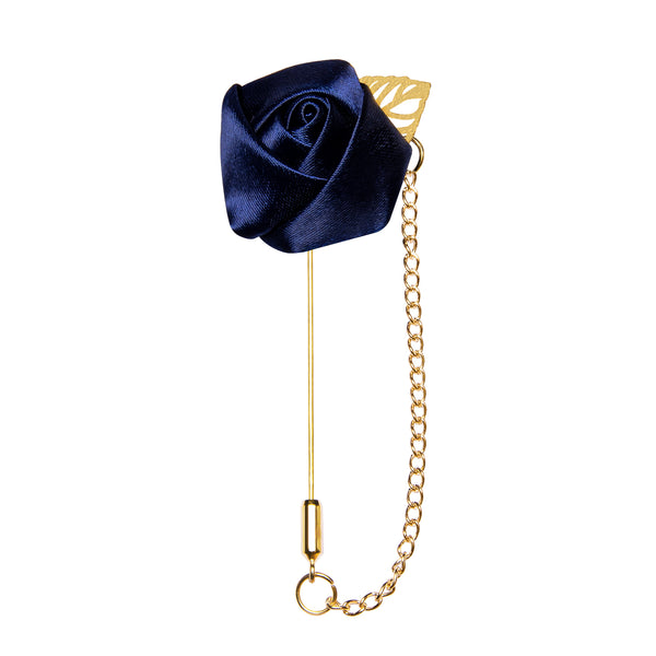 Dark Blue with Chain Rose Floral Men's Accessories Lapel Pin