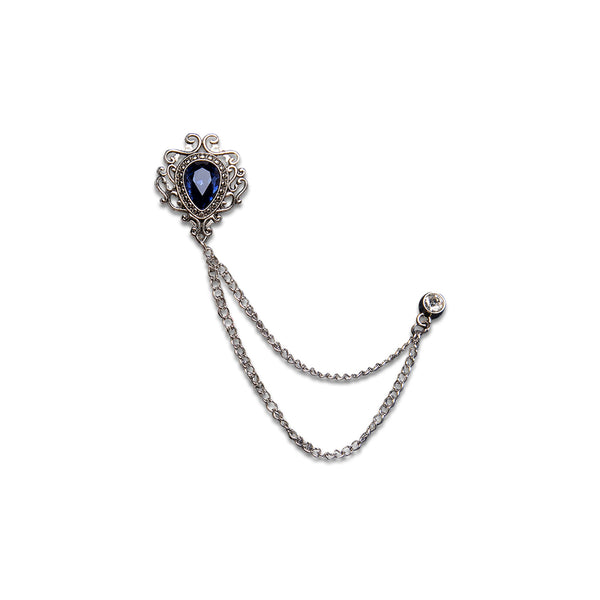 Mens Tie Accessories Sapphire Lapel Pin Chain 