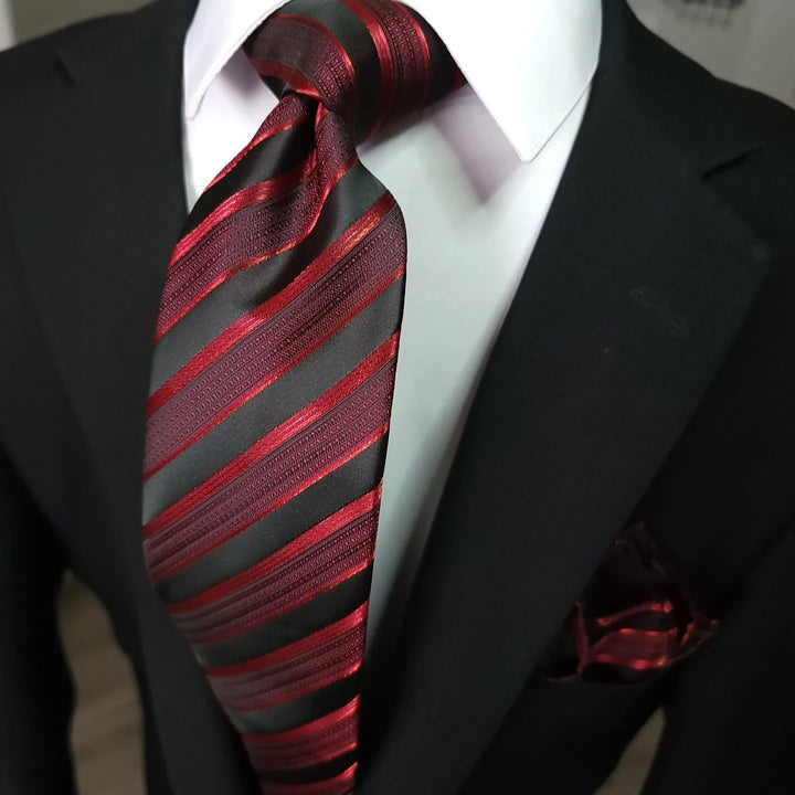 black Red Striped Silk men ties for black suit white shirt