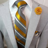 Grey Yellow Striped Tie Pocket Square Cufflinks Set Formal