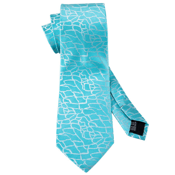 Lake Blue Novelty Silk Fabric Tie Hanky Cufflinks Set