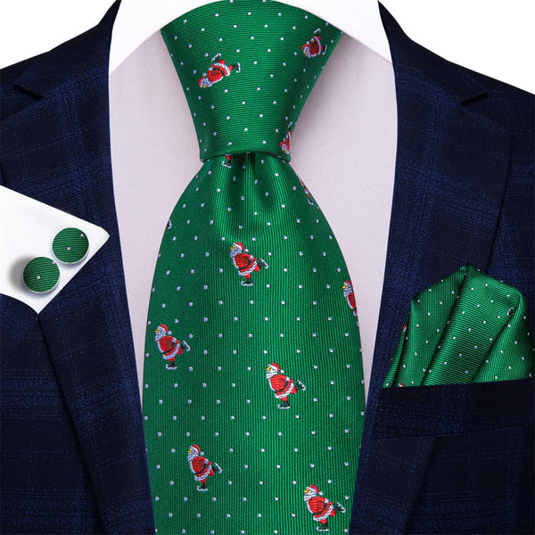 Ties2you Green Red Christmas Santa Claus Polka Dot Necktie Square Cufflinks Set